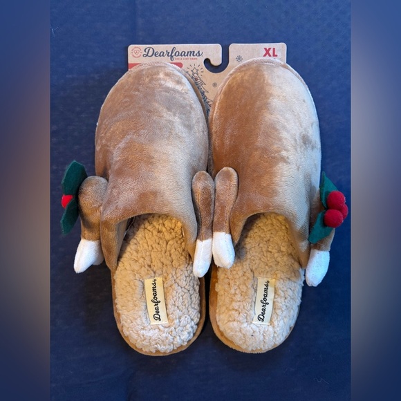 NWT 🤎❤️Dearfoams Women's Tan Slippers with Festive Red Details size XL 11/12 🤎❤️ - Picture 13 of 14